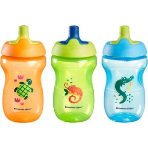 Tommee Tippee Sportee Water Bottle, for 12m+, 10oz, Pack of 3 Non-Spill Sippy Cups for Toddlers, Orange, Green and Blue, with Bite-Resistant Spout, Easy-Hold and BPA Free (Small)