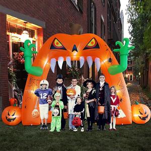 Juegoal Halloween Inflatable Lighted Pumpkin Archway 13 FT(L) x 10 FT(H), Giant Jack-O-Lantern Lawn Arch with Build-in LED, Animated Halloween Yard Prop, Outdoor Holiday Blow up Decor 