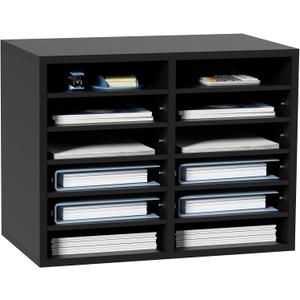 VEVOR Literature Organizers, 12 Compartments Office Mailbox with Adjustable ShelvesWood Literature sorter 20.4x12x16.1 inches for Office, Home, Classroom, Mailrooms Organization, EPA Certified Black