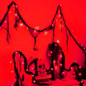 YAOZHOU Halloween Decorations String Lights Red Indoor 30LED with Black Gauze Timer, 2Mode Battery Operated 9.9Ft Creepy Cloth Spooky Lights, Gothic Party Room Decor (1PACK
