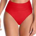 Tempt Me Women High Waisted Bikini Bottom Full Coverage Swimsuit Bottom (X-Large, Red)