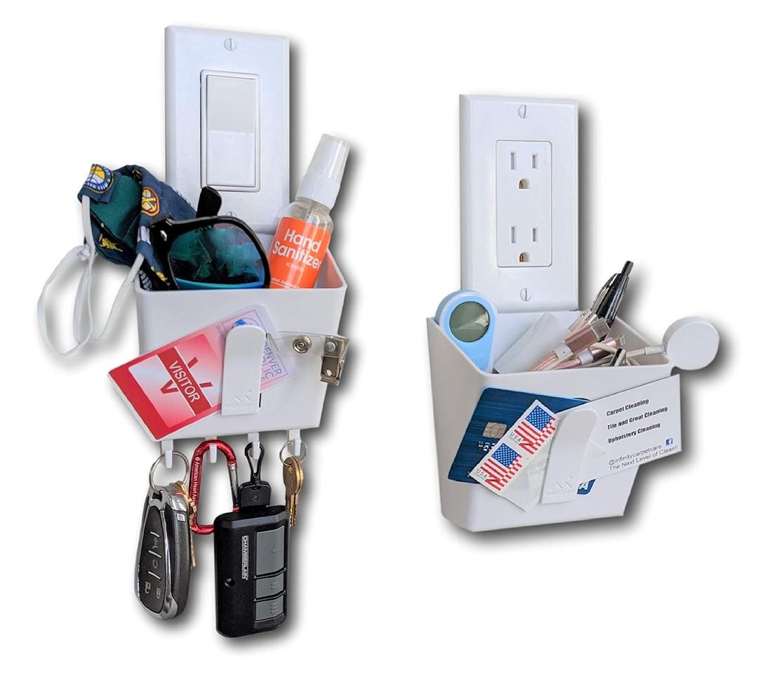 Mount Genie Switch Pocket Light Switch Organizer with Key Holder  Wall Pocket Organizer for Entryway, Mail & Keys  No Drill Installation, White, 1-Pack