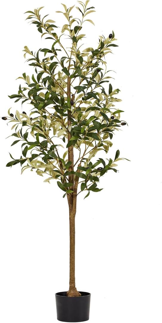 5ft Artificial Olive Trees Indoor, Faux Olive Tree 5 Feet Fake Plants with Realistic Leaves Olive Silk Tree Home Bedroom Housewarming Gifts