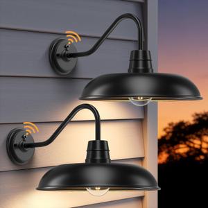 FILIYANO Large Dusk to Dawn Farmhouse Barn Gooseneck Lights, 16 in, 2 Pack | Satin Black, Waterproof, Anti-Rust, Modern Farmhouse Fixtures with Photocell, Oversized Exterior Sconces for Porch, Garage