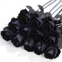 12 Pcs Black Roses Artificial Flowers with Long Stem, Faux Silk Rose Bouquet Realistic Lifelike Fake Floral Bundles for Halloween Valentine's Day Wedding Party Table Centerpiece Decor, Small
