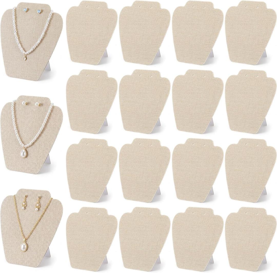 Wenqik 24pcs Linen Necklace Display Stand Jewelry Bust Display for Vendor Foldable Necklace Easel Stand 7.38 x 8.25inch Jewelry Holder Bulk for Selling and Show (Light Color)