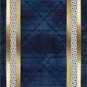 Premium Indoor Area Rug, 6x8ft, Contemporary Simple Geometric and Gold Border Design Navy Blue Rug, Non-Slip Non-Shedding, Comfortable and Casual