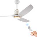 56'' Ceiling Fans with Lights Remote Control, Outdoor Ceiling Fan for Patio 3 Blades Modern Ceiling Fan with LED Lights Reversible Silent DC Motor for Bedroom Living Room,White