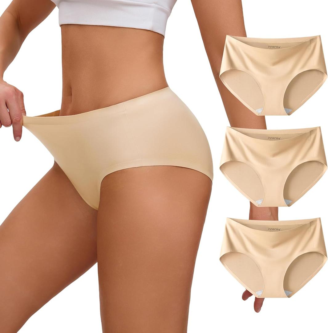 INNERSY Womens Seamless Underwear No Show Full Coverage Hipster Panties Stretchy Invisible Briefs 3-Pack (Small, Nude)