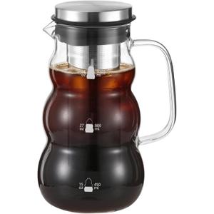 Cold Brew Coffee Maker, 34 oz Heat Resistant Borosilicate Glass Cold Brew Pitcher, Iced Coffee Maker with Stainless Steel Filter and Silicone Sealed Lid