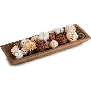Hanobe Decorative Wood Dough Bowl: Large Long Wooden Bowl for Entry Way Table Home Decor - Coffee Table Decor for Living Room - Dining Table Centerpiece Decor, Brown, 20"