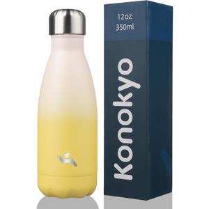 Konokyo Insulated Water Bottles,12 oz Double Wall Stainless Steel Vacumm Metal Flask for Sports Travel,Lemon