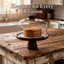 Acacia Wood Cake Stand with Lid, 11 in Round Cake Holder with Clear Glass Dome, Pedestal Dessert Display Plate, Wooden Dessert Serving Stand for Party, Wedding, Celebration