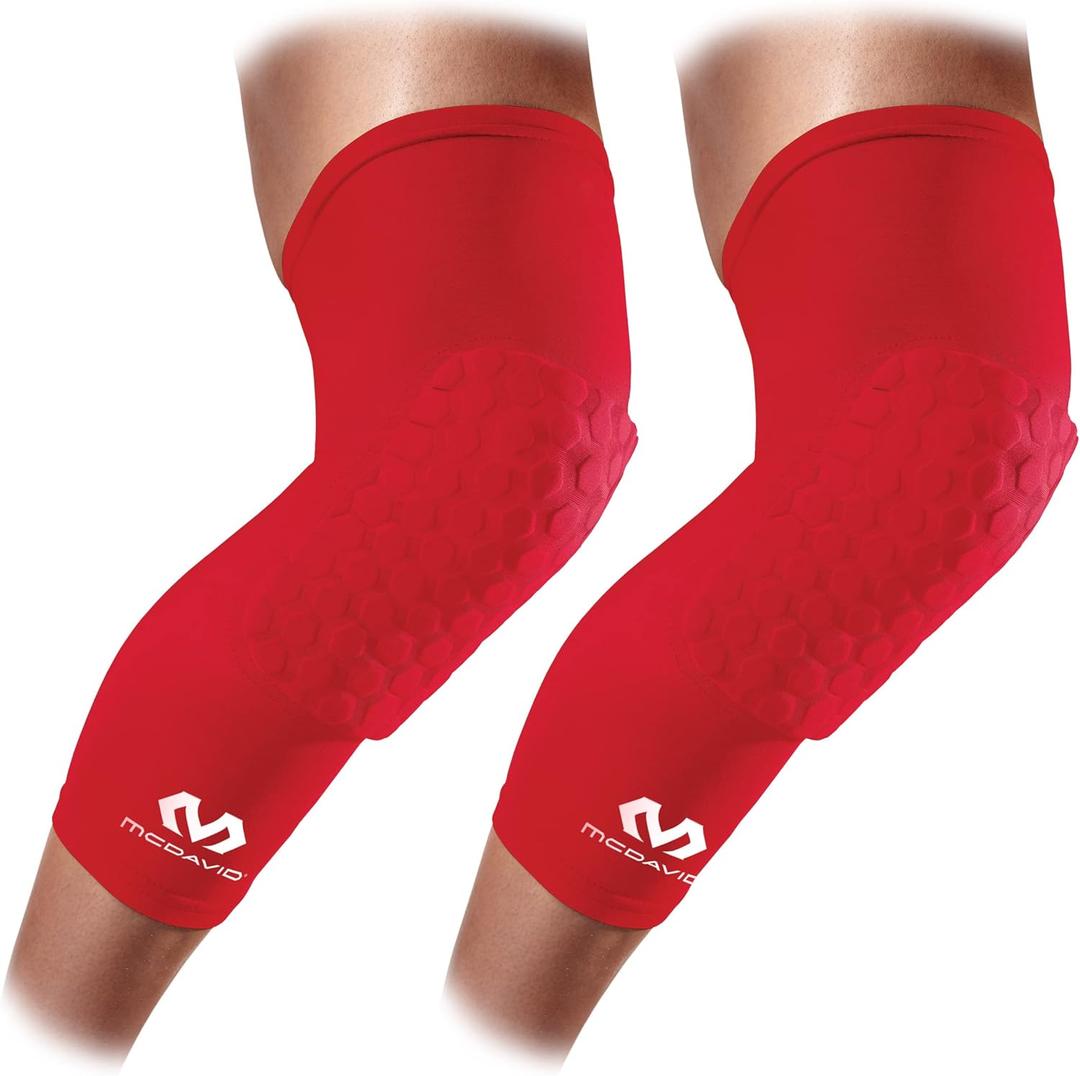 Knee Compression Sleeves: McDavid Hex Knee Pads Compression Leg Sleeve for Basketball, Volleyball, Weightlifting, and More - Pair of Sleeves (ADULT- Large, Scarlet)