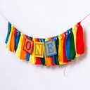 Upfirst Colorful One High Chair Banner - Building Block Themed Birthday Party Decorations Supplies,1st Birthday Photo Props,Cake Smash Party Rainbow Fabric Strips Banner