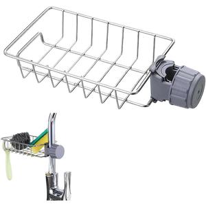 LONIN Stainless Steel Kitchen Sink Organizer Caddy – Over Faucet Sponge & Brush Holder, Rust-Resistant, Adjustable Universal Fit Faucet Rack, Quick Drain Sink Space Saver