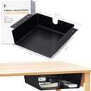 4 Pack Under Desk Hanging Shelf Drawer Organizer, Attachable Plastic Hidden Storage Tray, Easy Adhesive Mount Holder for Standing Tables, Office, Counters, Cabinets, Workstations - Black (4 Pack Large, Matte Black)