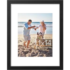 decorUhome 11x14 Picture Frame, Display Photos 8x10 with Mat or 11x14 Unmatted, Engineered Wood Frame with Plexiglass for Wall and Tabletop Display, Black, Set of 1