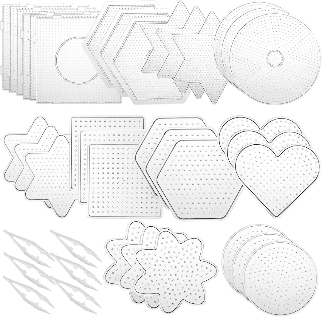 45 Pcs 5 mm Fuse Beads Pegboards Perlers Bead Pegboards Plastic Boards Large Clear Pegboard Kits Template Beading Supplies for Craft Projects, 10 Different Shapes