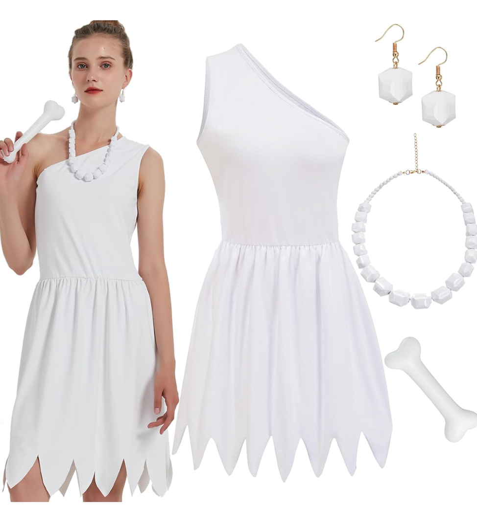 Halloween Family Costume for Women 2024 White Dress Outfit with Necklace Accessories, Size M