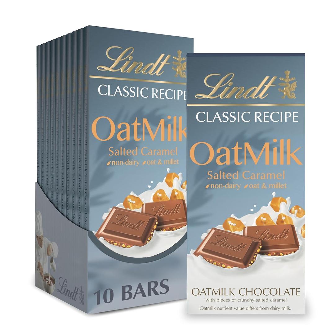 Lindt CLASSIC RECIPE Non-Dairy OatMilk Salted Caramel Chocolate Candy Bar, 10 Pack, 3.5 oz., Best Before 06/30/2025