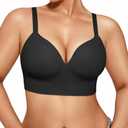 Popilush Plus Size Bras for Women No Underwire Supportive Push Up Bralettes Wireless Full Coverage T-Shirt Bra (46B-D) Black, 3XL