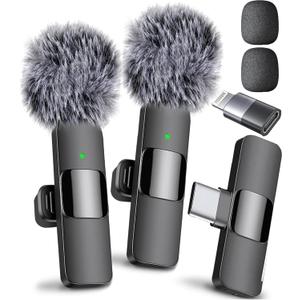 Mini Mic Pro Wireless Microphone for iPhone, iPad, Android, Lavalier Microphone for Video Recording - 2 Pack iPhone Mic Crystal Clear Recording with USB-C for Podcast, ASMR