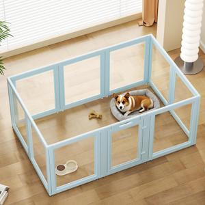 Clear Acrylic Dog Playpen with Door, 24 Inch Tall Plastic Puppy Playpen, Easy Assemble Pet Fence, 10 Panel Indoor Dog Play Pen for Puppies/Small (24 Inch High, 10 Panel)