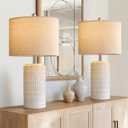 PoKat 24" Modern Ceramic Table Lamps Set of 2 for Bedroom, White Bedside Lamps for Night Stands, Farmhouse Desk Decor Nightstand Table Lamps for Living Room End Table Beige