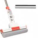 Sponge Mop PVA Mop Thickened Stainless Steel No-Swivel Design for Deep Cleaning Includes 1 Frame and 2 Extra Refill Heads Suitable for Tiles Floors Bathrooms and Home Use 13 Inch