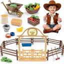 36PCS Farm Toys for Kids, Realistic Horse Stable Playset with Fence & Gate, Mini Hay Bales, Kids Wheelbarrow, Vegetables, Fruits, Educational Farm Horse Toys for Toddlers Boys Girls Age 3+