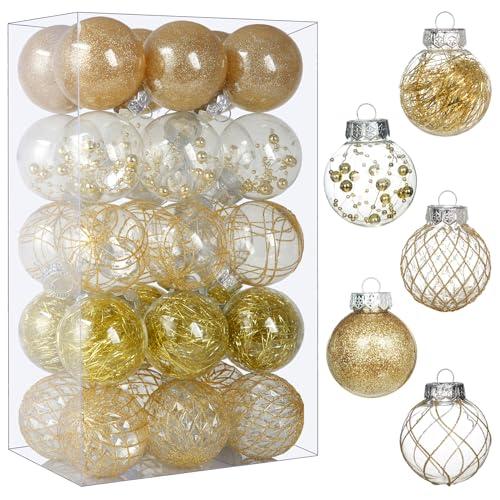 Clear Christmas Ball Ornaments, 30ct 2.36" Gold Shatterproof Xmas Ball Decorations Set Decorative Hanging Ornaments for Christmas Tree Home Office Decor Gift for Christmas Party Wedding