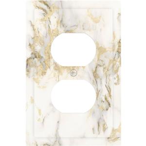 Gold Marble Scandinavian White Gray Smoke Marble Outlet Covers 1 Gang Duplex Light Switch Cover Decorative Switch Plates Electrical Receptacle Faceplate Wall Plate for Bathroom Living Room Decor