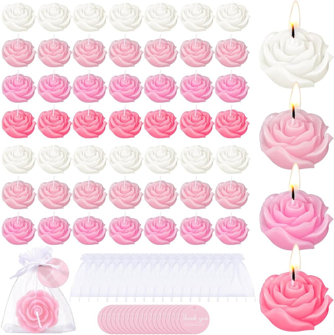 Treela 50 Set Flower Candles Wedding Favor for Guests Mini Pink Rose Shaped Tealight Candles for Return Gift Wedding Birthday Bridal Shower Housewarming Party