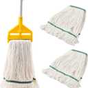 Commercial Mop Heavy Duty Industrial Mop with Long Handle,59" Looped-End String Wet Cotton Mops for Floor Cleaning, Including Three mop Head Replacement