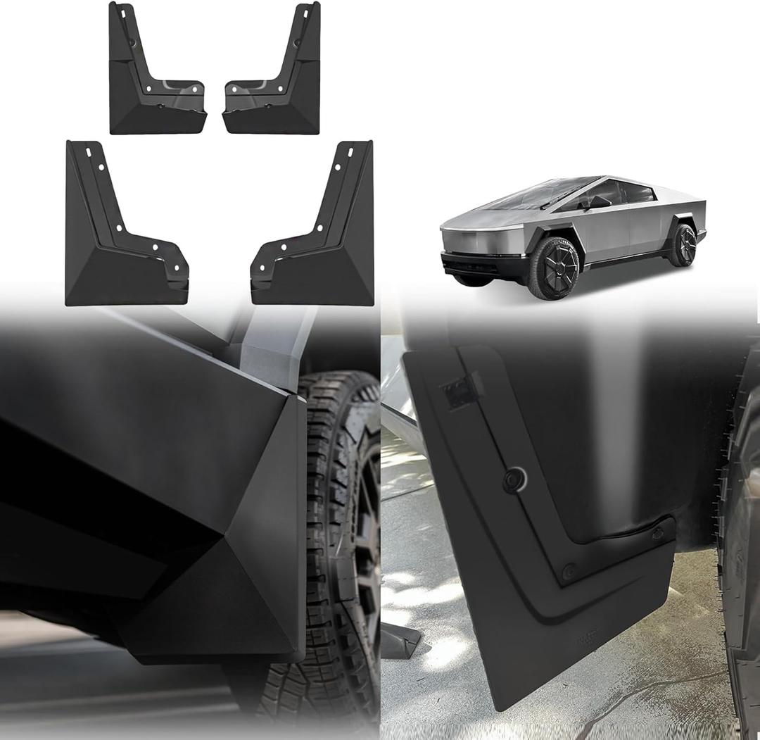 BestEvMod Upgrade Mud Flaps Splash Guards Compatible with Tesla Cybertruck 2025 2024 Splash Fender OEM Style ABS Winter Sediment Dirt Protection Set of 4 No Need to Drill Full Cover