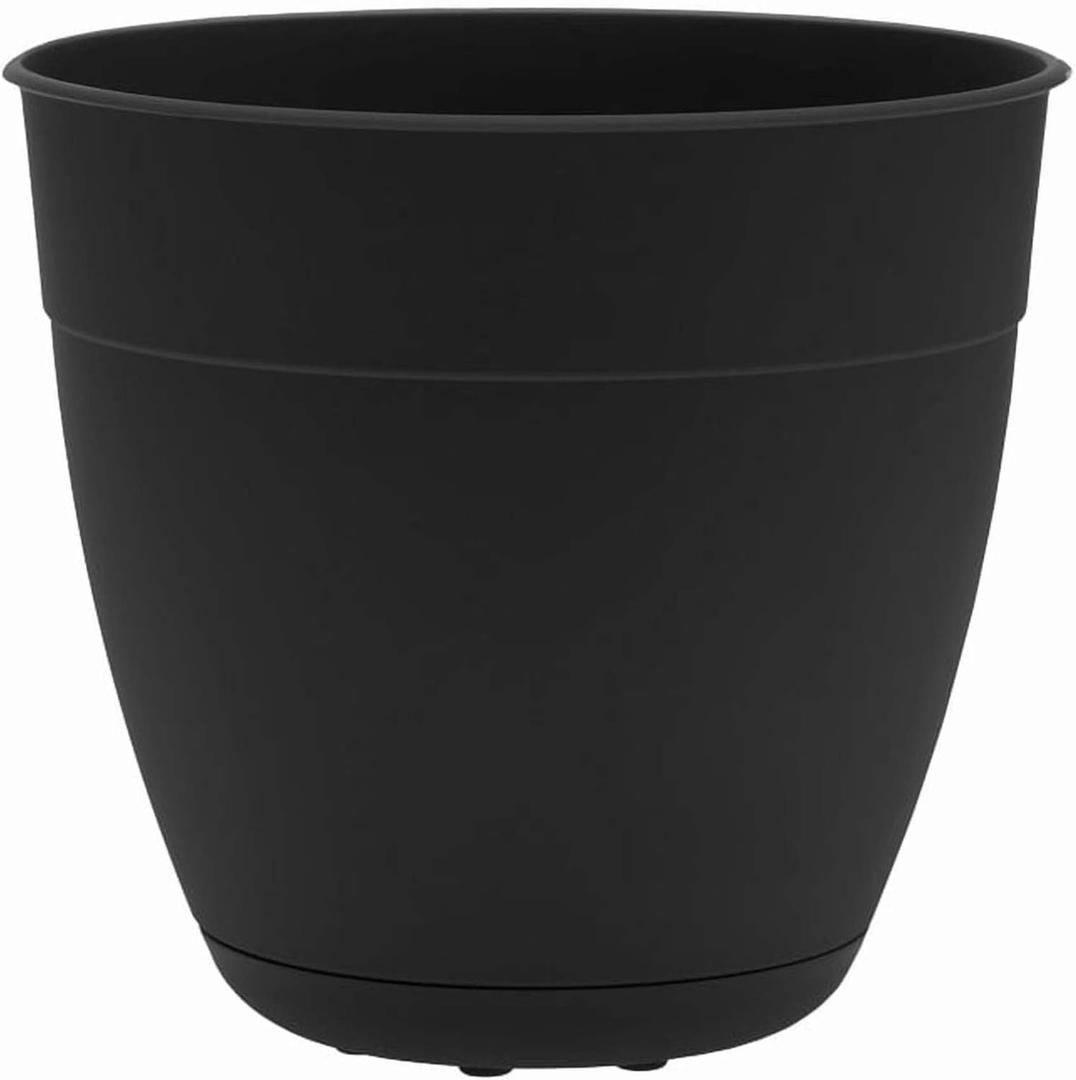 Bloem Dayton Planter with Saucer: 12" - Black - 100% Recycled Plastic Pot, Removable Saucer, Elevated Feet, for Indoor and Outdoor Use, Gardening, 3 Gallon Capacity