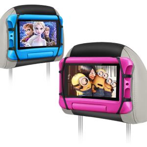 WONNIE Car Tablet Holder, Upgraded iPad Holders for Car Mount Headrest, iPad Mount Back Seat for Kids with Anti-Slip Strap, Silicone Holding Net/Fits All 7-12.9'' Tablets, 2 Pack