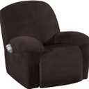 H.VERSAILTEX Velvet Recliner Chair Covers 1-Piece for Reclining Chair, Recliner Cover Feature Thick Luxury and Soft Fabric with Elastic Bottom, Anti-Slip Foams Attached (Brown,X-Large)