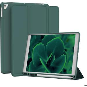 Case for iPad 6th/ 5th Generation 9.7 inch (2018/2017), iPad Air 2 & 1 (2014/2013), Protective Case with Pencil Holder, Auto Wake/Sleep Trifold Stand Cover for 6th Gen, Dark Green