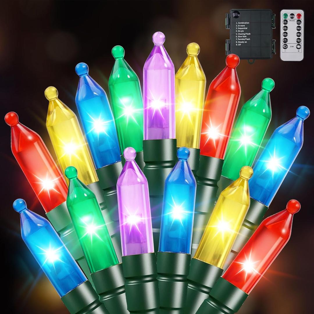 100 LED Christmas String Lights with Remote - 33ft Mini Bulb Battery String Lights - Fairy Lighting Decor for Outdoor Garland Yard Dorm Roofs House Christmas Tree Decorations - Multi Color
