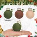 12 Pcs Velvet Christmas Balls Flocked Christmas Tree Hanging Ornaments Shatterproof Plastic Hanging Balls Decorations for Xmas Tree Party Home Holiday Decor (Brown, Green, Beige, 2.36 inch)