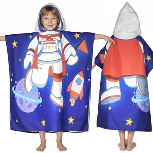 Space Hooded Towels for Kids, with Backpack, Kids Beach Towel 30"x 25" for 3-10 Years, Space Gifts for Boys Girls, Toddler Swim Cover Up & Bath Robe for Beach Pool, Soft Microfiber