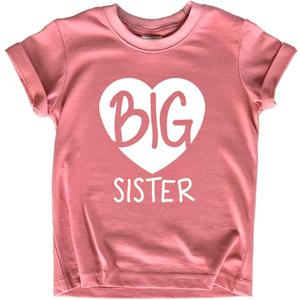 Big Sister Shirt Heart Big Sister Announcement Shirt Toddler Girl Promoted Outfit Baby Girls tee (Pink)