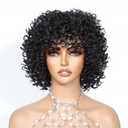 Black Short Afro Curly Wigs with Bangs for Black Women Glueless Bouncy Curls 6 Inch Bob Wig Chic Style Kinky Curly Beginner Friendly Synthetic Heat Resistant Big Curls