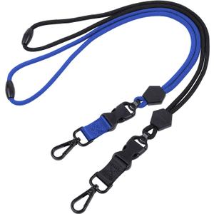 Wisdompro 2 Pack of 23 inch Durable Round Cord Heavy Duty Lanyard with Safety Breakaway Buckle, Detachable Buckle and Metal Hook for ID Card Badge Holder and Keys - Black and Blue