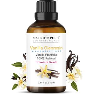 Majestic Pure Essential Oil with Glass Dropper - 100% Pure and Natural - Essential Oils for Diffuser, Aromatherapy, Soap and Candle Making, Vanilla Essential Oil, Vanilla Oil, 0.3 Fl Oz