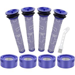 V8 V7 Animal Filter Replacement for Dyson V7 V8 Animal Absolute Motorhead Cordless Stick Vacuum Cleaner, 4 Post Filter, 4 Pre Filter and V8 V7 Roller Brush, Part # 965661-01 & 967478-01