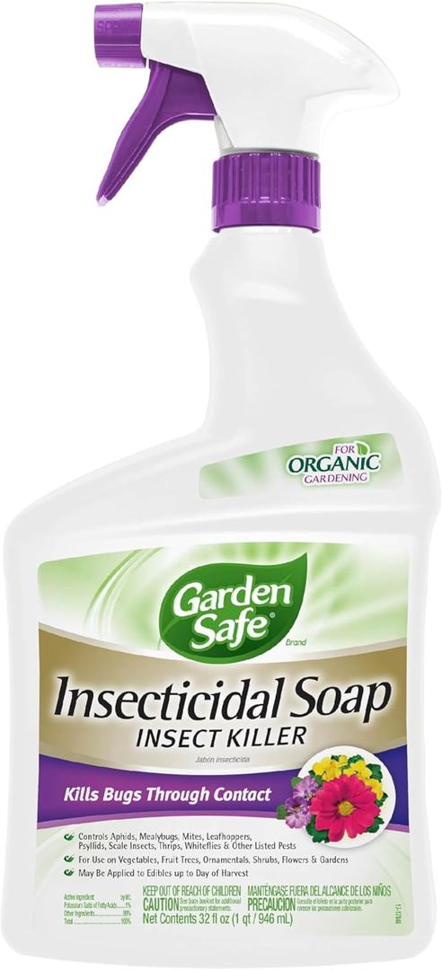 Garden Safe Brand Insecticidal Soap Insect Killer, 32 Fluid Ounces, For Organic Gardening, Kills Bugs Through Contact