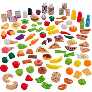 KidKraft 115-Piece Deluxe Tasty Treats Pretend Play Food Set, Plastic Grocery and Pantry Items, Gift for Ages 3+